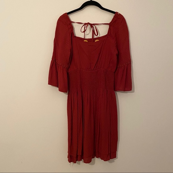 Embroidered Red Dress with ruched waist - Picture 6 of 12